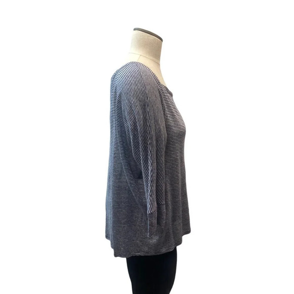 Athleta Blue and White scope neck  striped 3/4 length sleeve shirt - Picture 2 of 4